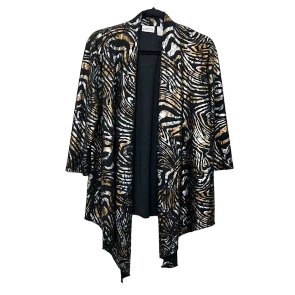 CHICO'S Glam Metallic Gold Silver and Black Open Front Cardigan Layer size 1 - Picture 10 of 10